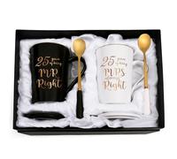 YHRJWN 25th Anniversary Presents, 25th Wedding Anniversary Presents for Couple Parents, 25th Mr Right Mrs Always Right Coffee Mugs, His and Hers Gifts, 14 Oz with Lids, Spoons and Gift Box
