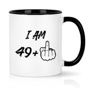 YHRJWN - 50th Birthday Gifts for Men Women, I Am 49 Plus Middle Finger Coffee Mug, Turning 50 Funny Birthday Gift Ideas for Friends Dad Coworker, White 11 Oz Mug with Black Handle