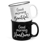 YHRJWN His and Hers Gifts, Good Morning Beautiful & Handsome Coffee Mug, Couple Gift for Him and Her, Couple Mugs for Mr and Mrs, Newlyweds Couples Gifts for Wedding Anniversary, 15 Oz