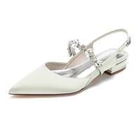 Yhsdfcn Chic Crystal Floral Slingback Pumps Pointed Toe Satin Low Block Heel Day-to-Night Statement Shoes for Smart Casual Office or Dressy Occasions,A Ivory,5 UK