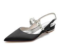 Yhsdfcn Chic Crystal Floral Slingback Pumps Pointed Toe Satin Low Block Heel Day-to-Night Statement Shoes for Smart Casual Office or Dressy Occasions,Black,9.5 UK