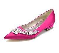 Yhsdfcn Chic Crystal Leaf Satin Court Shoes Pointed Toe Low Block Heel Day-to-Night Elegant Pumps for Office Trousers or Occasion Wear,Rose red,4 UK