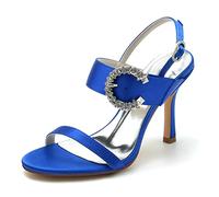 Yhsdfcn Crystal Buckle Slingback Sandals for Women, Elegant Satin Stiletto Heels for Wedding Bridal Party Evening Prom,Blue,8.5 UK