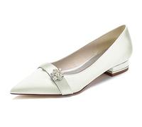 Yhsdfcn Crystal Flower Satin Pumps Pointed Toe Ladies Office Work Shoes Low Block Heel Wedding Bridal Heels Romantic Floral Dress Shoes,A Ivory,8.5 UK