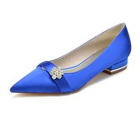 Yhsdfcn Crystal Flower Satin Pumps Pointed Toe Ladies Office Work Shoes Low Block Heel Wedding Bridal Heels Romantic Floral Dress Shoes,Blue,4 UK