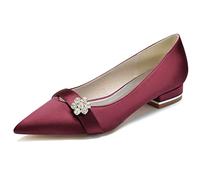 Yhsdfcn Crystal Flower Satin Pumps Pointed Toe Ladies Office Work Shoes Low Block Heel Wedding Bridal Heels Romantic Floral Dress Shoes,Burgundy,8.5 UK