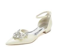 Yhsdfcn Floral Rhinestone Cluster Flats for Women Patent Leather D'Orsay Ankle Strap Pointed Toe Ballerinas,Beige,9.5 UK