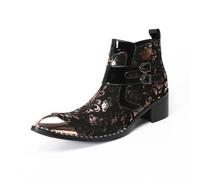 Yhsdfcn Handmade Men's Floral Boots Gold Embroidery Ankle Boots Metal Toe Cap Dress Boots Wedding Stage Party Luxury,Black,11 UK