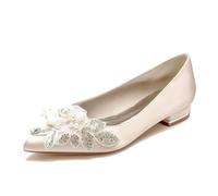 Yhsdfcn Handmade Pearl & Crystal Wedding Shoes for Bride Pointed Toe Satin Pumps Elegant Flower Bridal Shoes Low Block Heel Party Evening Dress Shoes,Champagne,4 UK