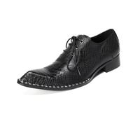 Yhsdfcn Mens Black Snakeskin Pattern Dress Shoes Pointed Toe Studded Oxfords Luxury Wedding Party Suit Shoes Fashion Lace Up Formal Footwear,Black,11 UK