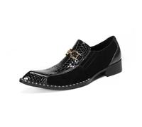 Yhsdfcn Mens Black Snakeskin Pattern Loafers Suede Patchwork Dress Shoes Luxury Gold Buckle Pointed Toe Wedding Party Stage Shoes Fashion Slip On Footwear,Black,10 UK