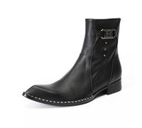 Yhsdfcn Men's Dress Boots Black Genuine Leather Ankle Boots Luxury Short Boots Business Formal Wedding Classic Retro,Black,8.5 UK