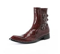 Yhsdfcn Men's Dress Boots Burgundy Snakeskin Ankle Boots Triple Buckle Strap Luxury Short Boots Business Formal Wedding,Red,10 UK