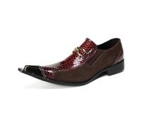 Yhsdfcn Mens Exotic Snakeskin Print Loafers Suede Patchwork Dress Shoes Metallic Pointed Toe Metal Buckle Slip On Formal Wedding Party Stage Footwear,Red,10 UK