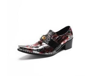 Yhsdfcn Men's Red & Silver Marbled Dress Shoes, Pointed Toe Loafers with Gemstone,Multi Colored,11 UK