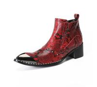 Yhsdfcn Men's Red Snakeskin Boots Metal Toe Cap Ankle Boots Luxury Dress Boots Cuban Heel Party Stage Rock Fashion,Red,6 UK