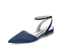 Yhsdfcn Pointed Toe Slingback Pumps - Low Block Heel Shoes with Crystal Ankle Strap for Wedding & Office,Dark Blue,8 UK