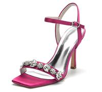 Yhsdfcn Rhinestone Strappy Stiletto Sandals - Square Toe Crystal Embellished High Heels for Women, Wedding & Evening Party,Rose red,8.5 UK