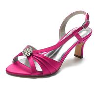 Yhsdfcn Satin Bridal Sandals Crystal Floral Brooch 6.5cm Kitten Heel Wedding Shoes Slingback Comfortable Peep Toe Evening Party Dress Sandals for Women,Rose red,4 UK