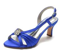 Yhsdfcn Satin Bridal Sandals Crystal Floral Brooch 6.5cm Kitten Heel Wedding Shoes Slingback Comfortable Peep Toe Evening Party Dress Sandals for Women,Blue,8 UK