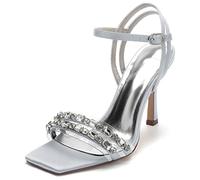 Yhsdfcn Slingback Sandals Women's Heels, Rhinestone Clear Strap Stilettos for Bridal, Wedding, Party,Silver,5 UK