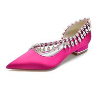 Yhsdfcn Statement Crystal Tassels D'Orsay Pumps Pointed Toe Satin Low Block Heel Elegant Day-to-Night Shoes for Office Wedding or Dressy Occasions,Rose red,6.5 UK
