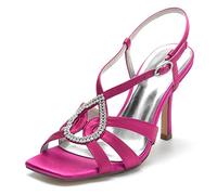 Yhsdfcn Strap High Heel Sandals Hollow Rhinestone Square Toe Satin Slingback Stiletto Sandals Adjustable Buckle Evening Party Bridal Dress Heels,Rose red,5 UK