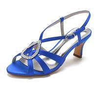 Yhsdfcn Teardrop Rhinestone Women's Slingback Sandals Strappy Satin Mid Heel Wedding Shoes Elegant Cage Design Ankle Strap Peep Toe Evening Party Dress Shoes,Blue,8 UK