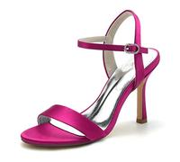 Yhsdfcn Women Open Toe Satin Stiletto Sandals 9.5cm Thin Heel Rhinestone Adjustable Ankle Strap Evening Party Formal Dress Heels,Rose red,5.5 UK