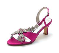 Yhsdfcn Women Satin Open Toe Sandals Floral Rhinestone Kitten Low Block Heel Adjustable Ankle Strap Bridal Wedding Evening Party Formal Dress Heels,Rose red,5 UK