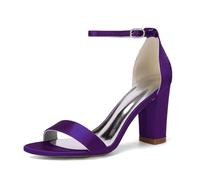 Yhsdfcn Women's Classic Satin Block Heels 3.3" Minimalist Ankle Strap Sandals, Elegant Open Toe Bridal & Bridesmaid Shoes for Wedding and Formal Events,Purple,4 UK