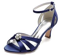 Yhsdfcn Women's Sandals Cross Strap Ivory Satin Mid Heel Wedding Shoes with Floral Crystal Cluster Elegant D'Orsay Peep Toe Evening Party Dress Shoes,Dark Blue,4 UK