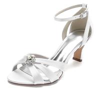 Yhsdfcn Women's Sandals Cross Strap Ivory Satin Mid Heel Wedding Shoes with Floral Crystal Cluster Elegant D'Orsay Peep Toe Evening Party Dress Shoes,White,6.5 UK