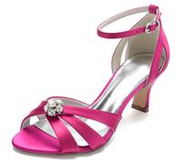 Yhsdfcn Women's Sandals Cross Strap Ivory Satin Mid Heel Wedding Shoes with Floral Crystal Cluster Elegant D'Orsay Peep Toe Evening Party Dress Shoes,Rose red,5 UK