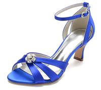 Yhsdfcn Women's Sandals Cross Strap Ivory Satin Mid Heel Wedding Shoes with Floral Crystal Cluster Elegant D'Orsay Peep Toe Evening Party Dress Shoes,Blue,5 UK