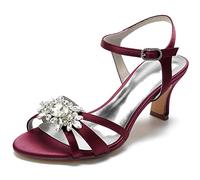 Yhsdfcn Women's Sandals with Floral Rhinestones: Satin Bridal Shoes, Crystal Cluster, 2.5 Inch Heel, Slingback for Wedding & Prom,burgundy,8 UK