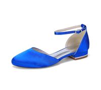 Yhsdfcn Women's White Satin Mary Jane Flats, Elegant Round Toe Bridal Shoes with Adjustable Ankle Strap and D'Orsay Cut, Comfortable Wedding Guest Ballerinas,Blue,8 UK