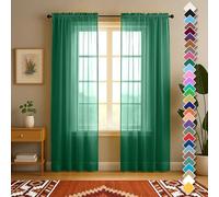 YHSF Elegant Rod Pocket Sheer Voile Window Curtain Panels for Bedroom and Living Room Dining Room Patio Sliding Glass Door Set of 2 (95" Inches Long, Hunter Green)
