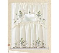YHSF Kitchen Curtain Sets 3 Piece with Valance - Tier Window Curtain Set with Rod Pocket Design, Curtains Kitchen Window Set for Elegant Decor, Includes 2 Tiers and 1 Valance - Green Tulips