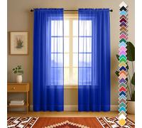 YHSF Sheer Curtains - 2 Panel Set Home Room Decor - Elegant Rod Pocket Solid Voile Drapes for Bedroom/Living Room, Window Treatments, Light Filtering - Set of 2, 54" W x 95" L, Royal Blue