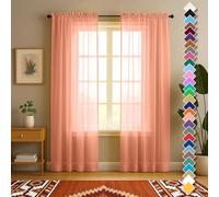 YHSF Sheer Curtains - 2 Panel Set Home Room Decor - Elegant Rod Pocket Solid Voile Drapes for Bedroom/Living Room, Window Treatments, Light Filtering - Set of 2, 54" W x 95" L, Peach
