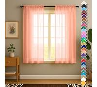 YHSF Sheer Curtains - 2 Panel Set Home Room Decor - Elegant Rod Pocket Solid Voile Drapes for Bedroom/Living Room, Window Treatments, Light Filtering - Set of 2, 54" W x 63" L, Peach