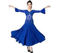 Yhsgscr A,M, Women's Ballroom Dance Dresses Trumpet Sleeve Foxtrot Practice Costumes Solid Color Waltz Social Training Clothing