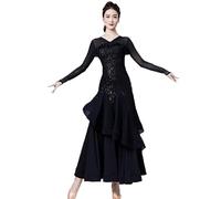 Yhsgscr A,XXL, Women's Ballroom Dance Dresses Simple Generous Waltz National Standard Clothing Sequins Foxtrot Performance Skirt