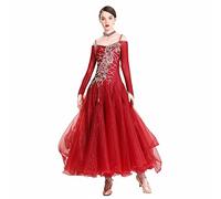 Yhsgscr Ballroom Big Swing Skirt for Women Embroidery Party Dress Modern Flamenco Performance Outfit Elastic Breathable,A,M