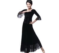 Yhsgscr Ballroom Dance Split Set Modern Dancing Outfit Banquet Dancewear National Standard Practice Dress for Women,Black,M