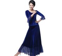 Yhsgscr Ballroom Dance Split Set Modern Dancing Outfit Banquet Dancewear National Standard Practice Dress for Women,Blue,M