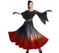 Yhsgscr Ballroom Performance Clothing Tango Waltz Big Swing Skirt Modern Dance Dresses for Women Smooth Soft with Shorts,Orange,XXL