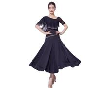 Yhsgscr Ballroom Performance Dresses Modern Dance Outfit Women's Foxtrot Waltz Big Swing Skirt Mesh Splice Tango Dancewear,C,M