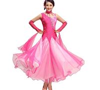 Yhsgscr Ballroom Performance Outfit for Women Party Dress Professional Modern Dancewear National Standard Social Dance Dresses,Pink,S